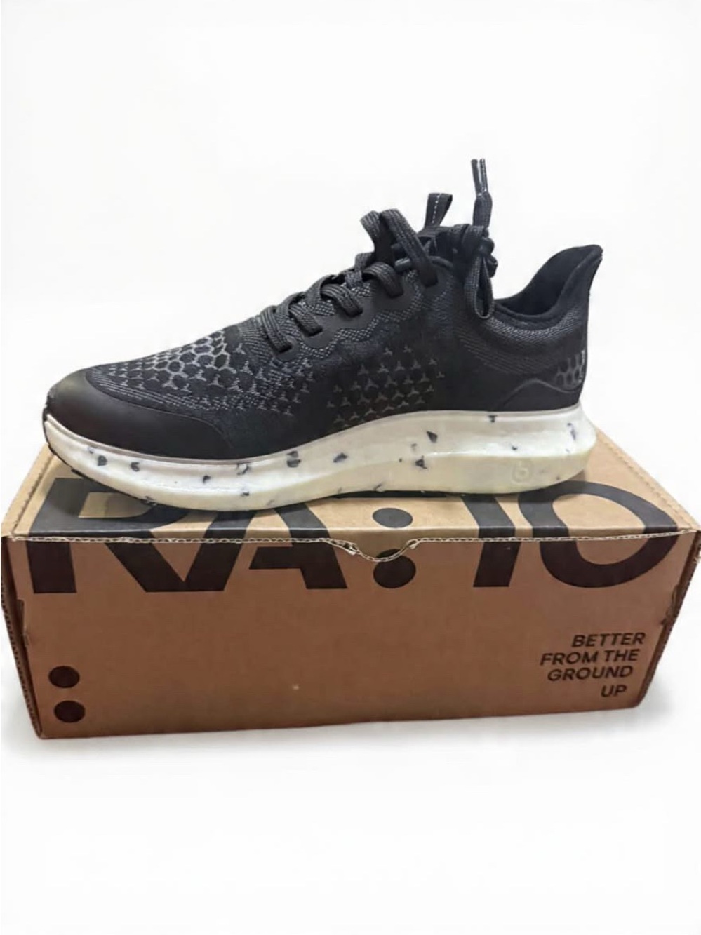 Men's Black Knit Sneaker with Speckled White Midsole